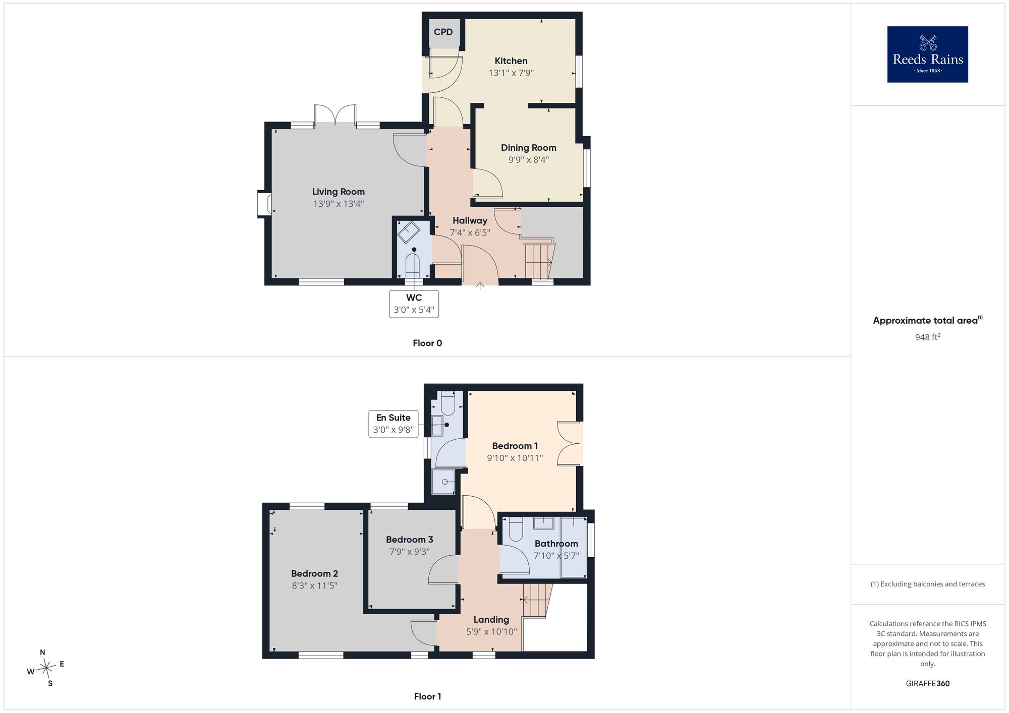 Floorplan of 3 bedroom Semi Detached House for sale, Campbell Road, Hawkinge, Kent, CT18