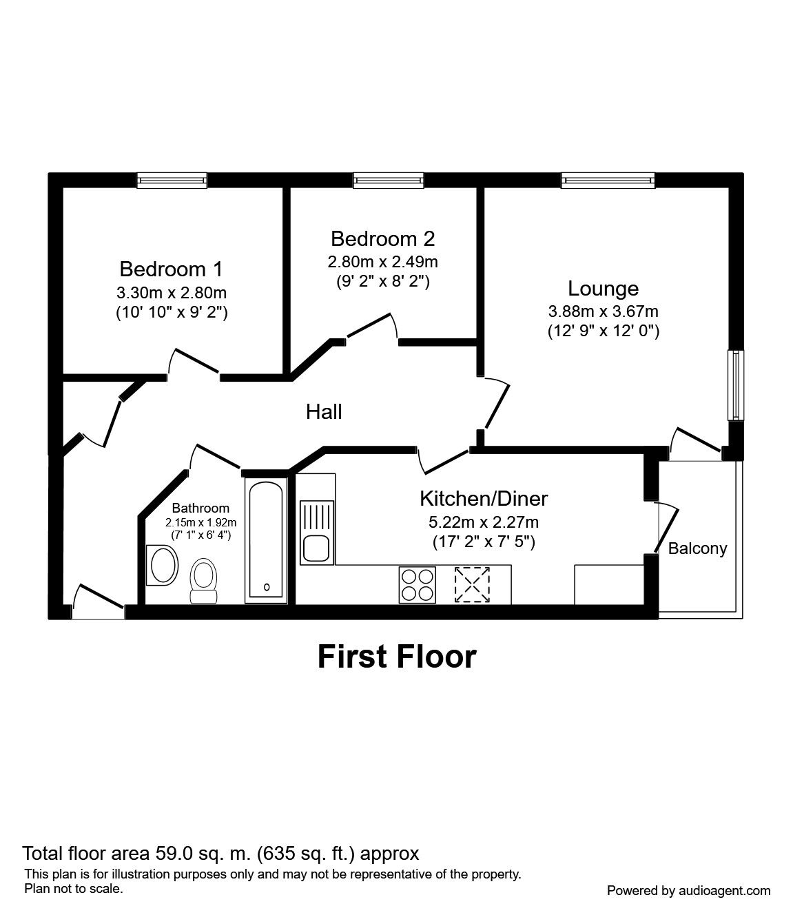 Floorplan of 2 bedroom Flat to rent, Nightingale Way, Catterall, Preston, PR3