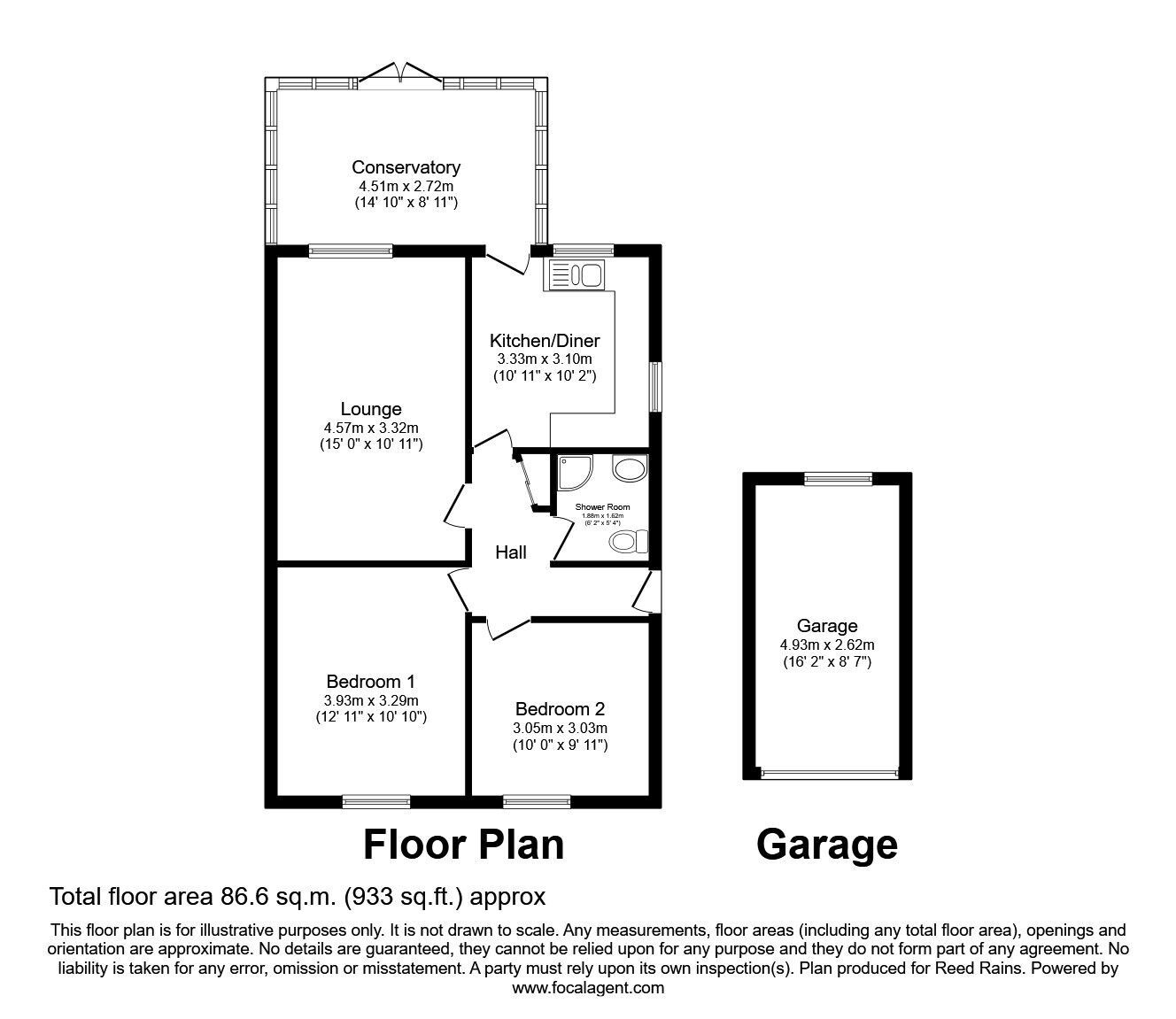 Floorplan of 2 bedroom Semi Detached Bungalow for sale, Old Lancaster Road, Nr Churchtown, Lancashire, PR3