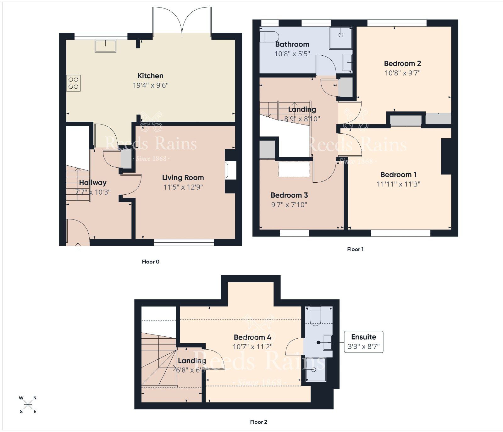 Floorplan of 4 bedroom Mid Terrace House for sale, Merville Garden Village, Newtownabbey, County Antrim, BT37