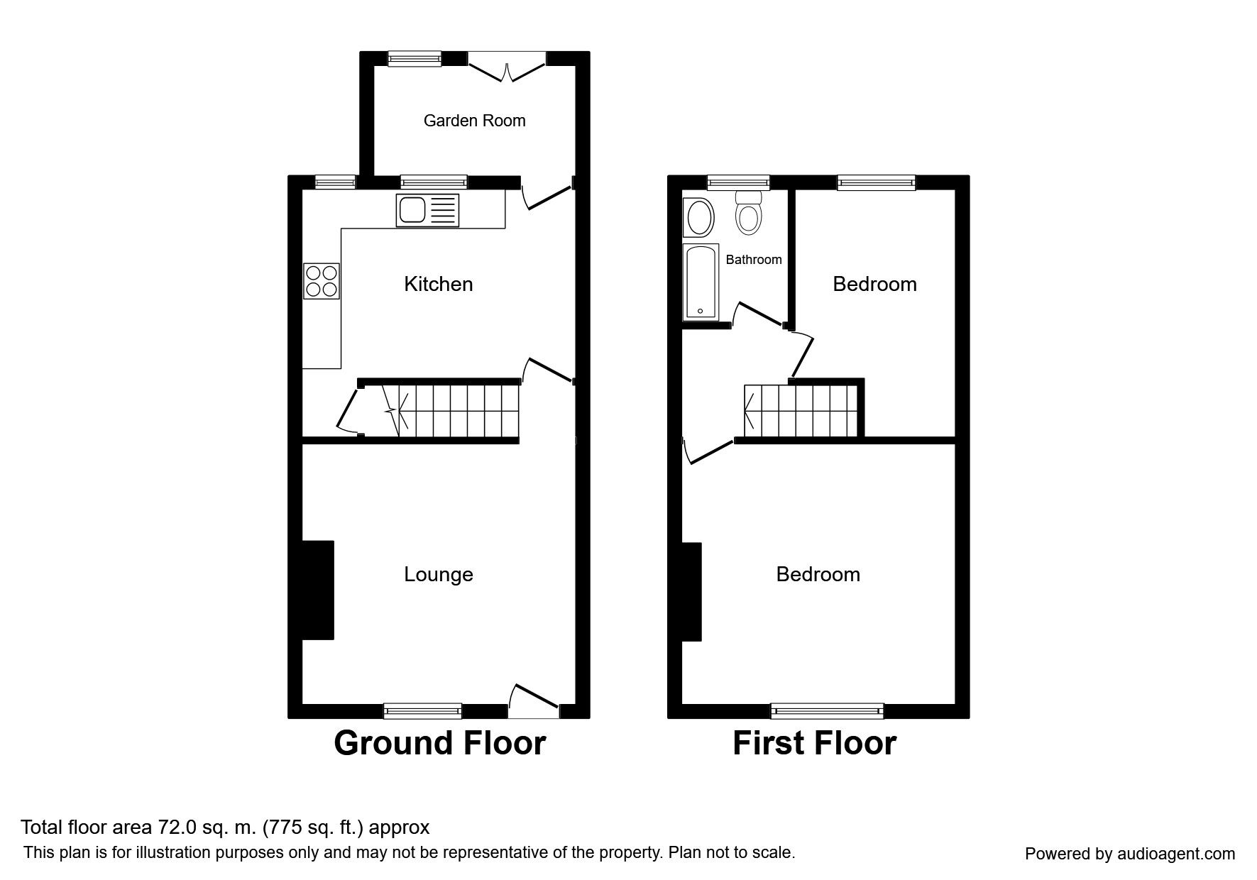 Floorplan of 2 bedroom Mid Terrace House to rent, Mottram Moor, Mottram, Cheshire, SK14