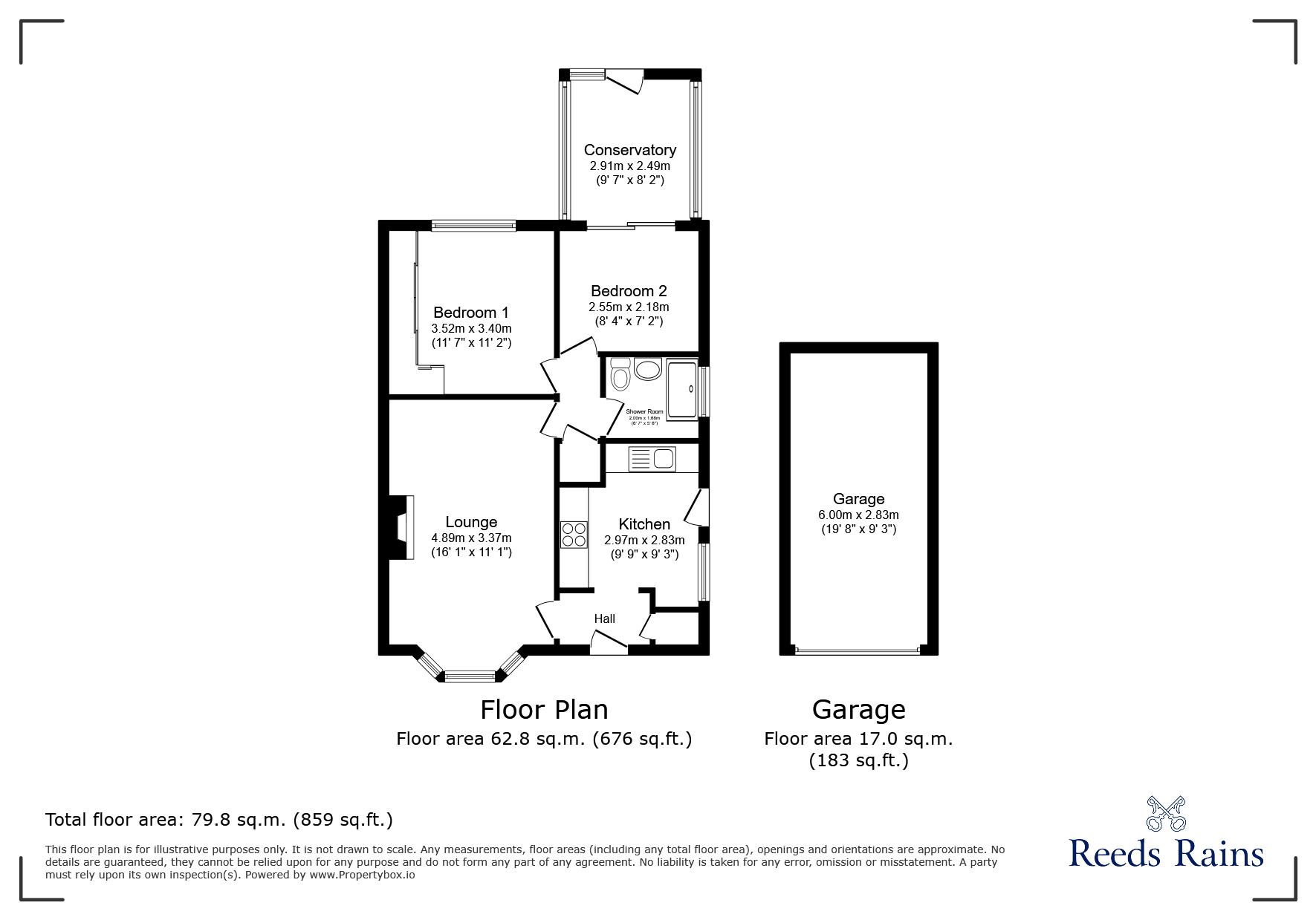 Floorplan of 2 bedroom Semi Detached Bungalow for sale, Wiltshire Drive, Glossop, Derbyshire, SK13