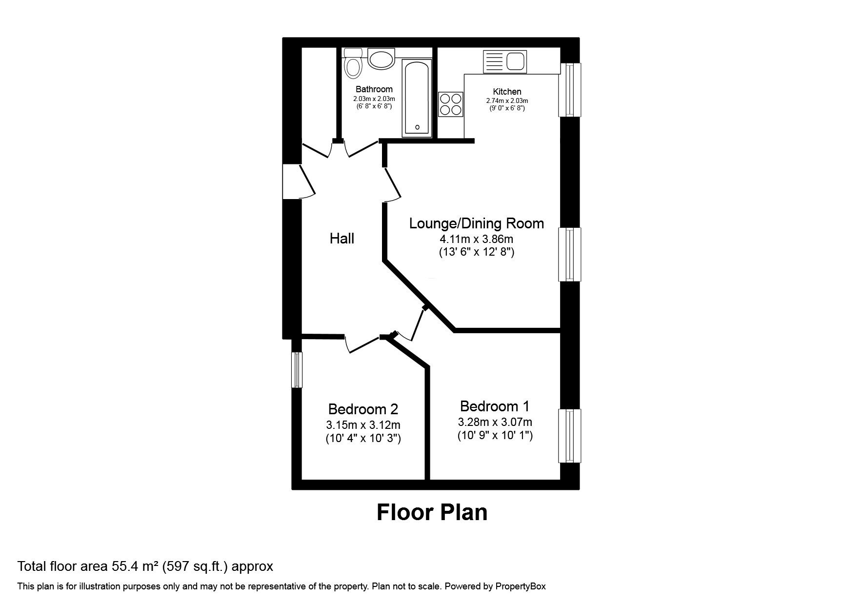 Floorplan of 3 bedroom Flat to rent, Glossop Brook Road, Glossop, Derbyshire, SK13