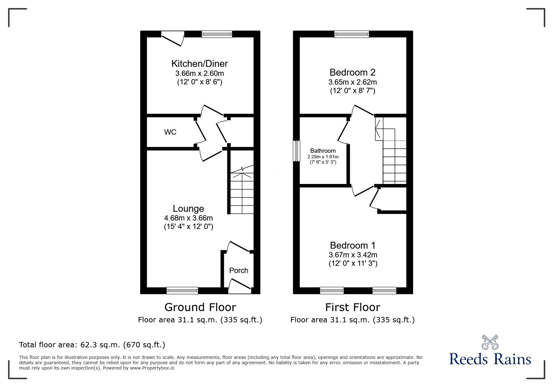 Floorplan of 2 bedroom Semi Detached House for sale, John Walton Close, Glossop, Derbyshire, SK13