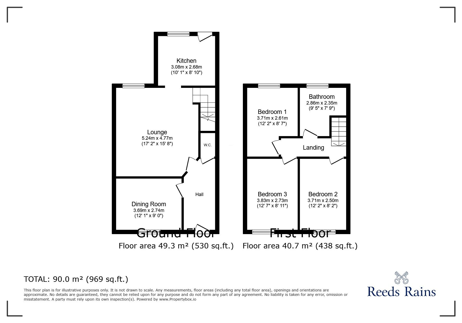 Floorplan of 3 bedroom End Terrace House for sale, Brosscroft, Hadfield, Derbyshire, SK13