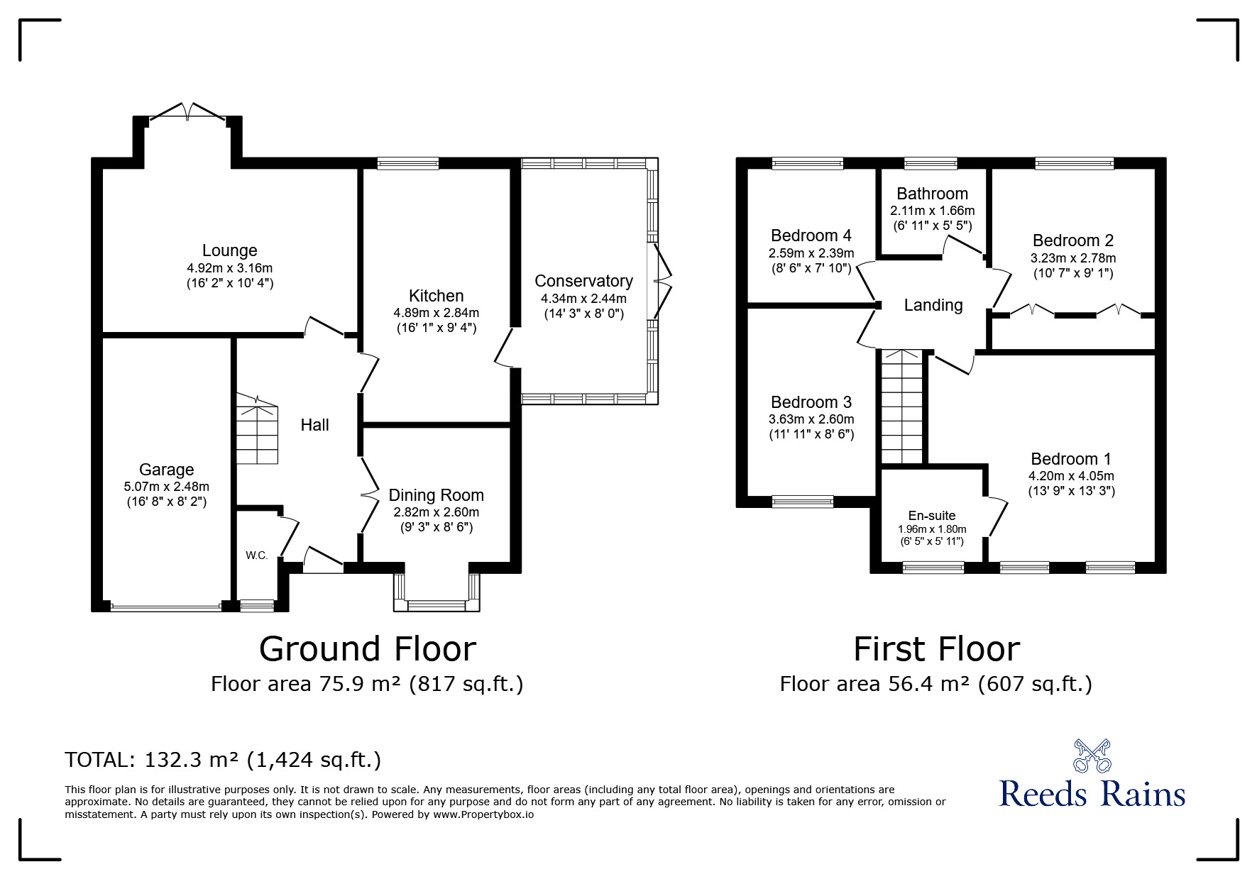 Floorplan of Detached House for sale, Peak View, Hadfield, Derbyshire, SK13