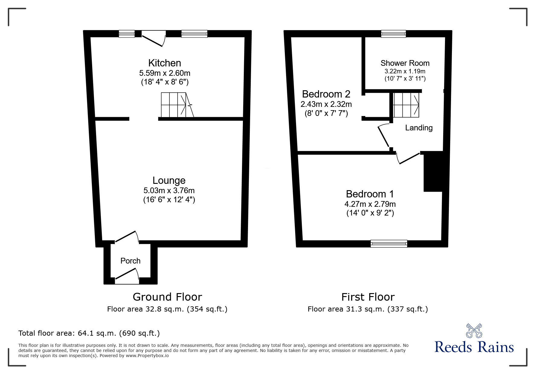 Floorplan of 2 bedroom End Terrace House for sale, Water Street, Glossop, Derbyshire, SK13