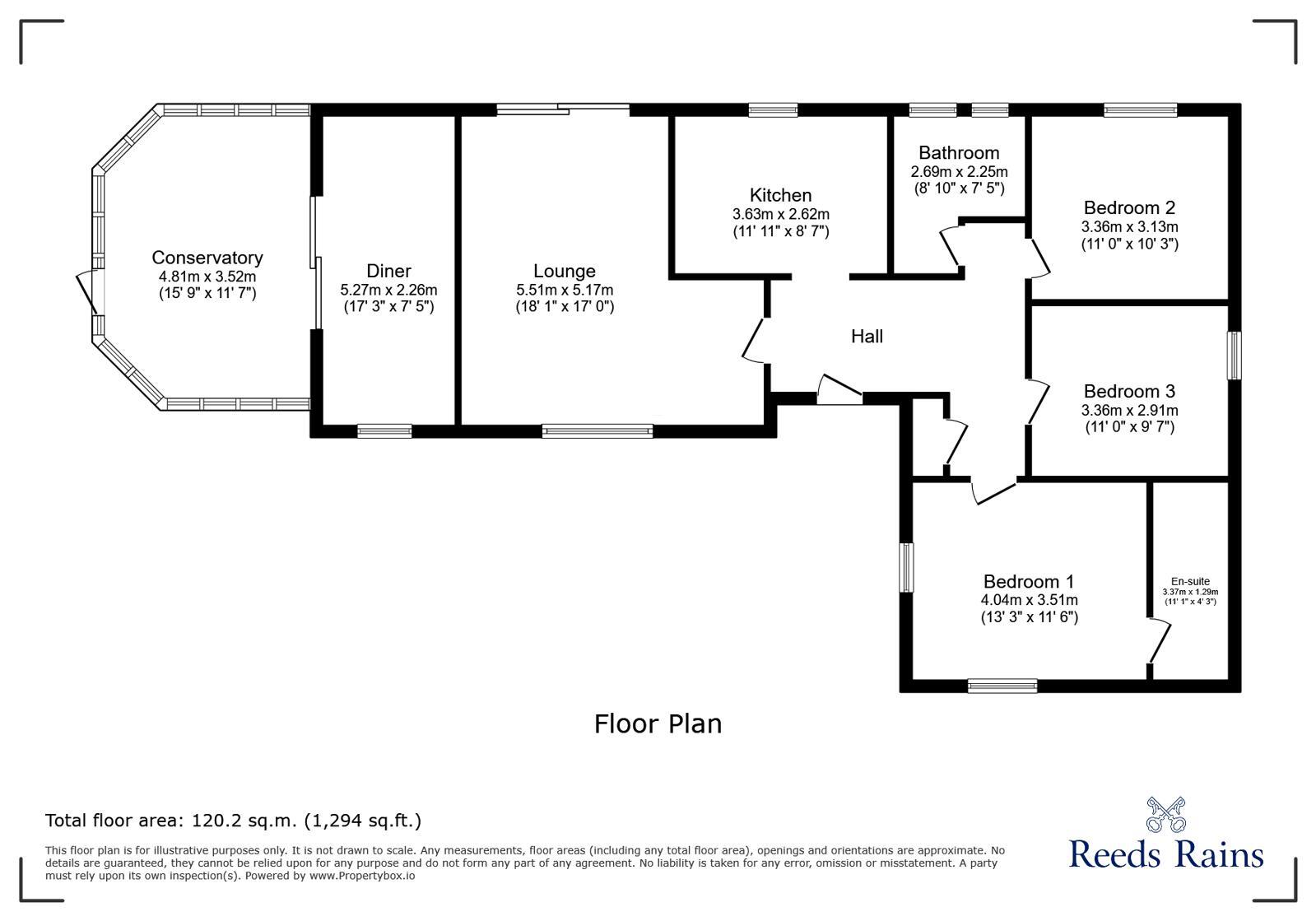 Floorplan of 3 bedroom Detached Bungalow for sale, Newshaw Lane, Hadfield, Derbyshire, SK13
