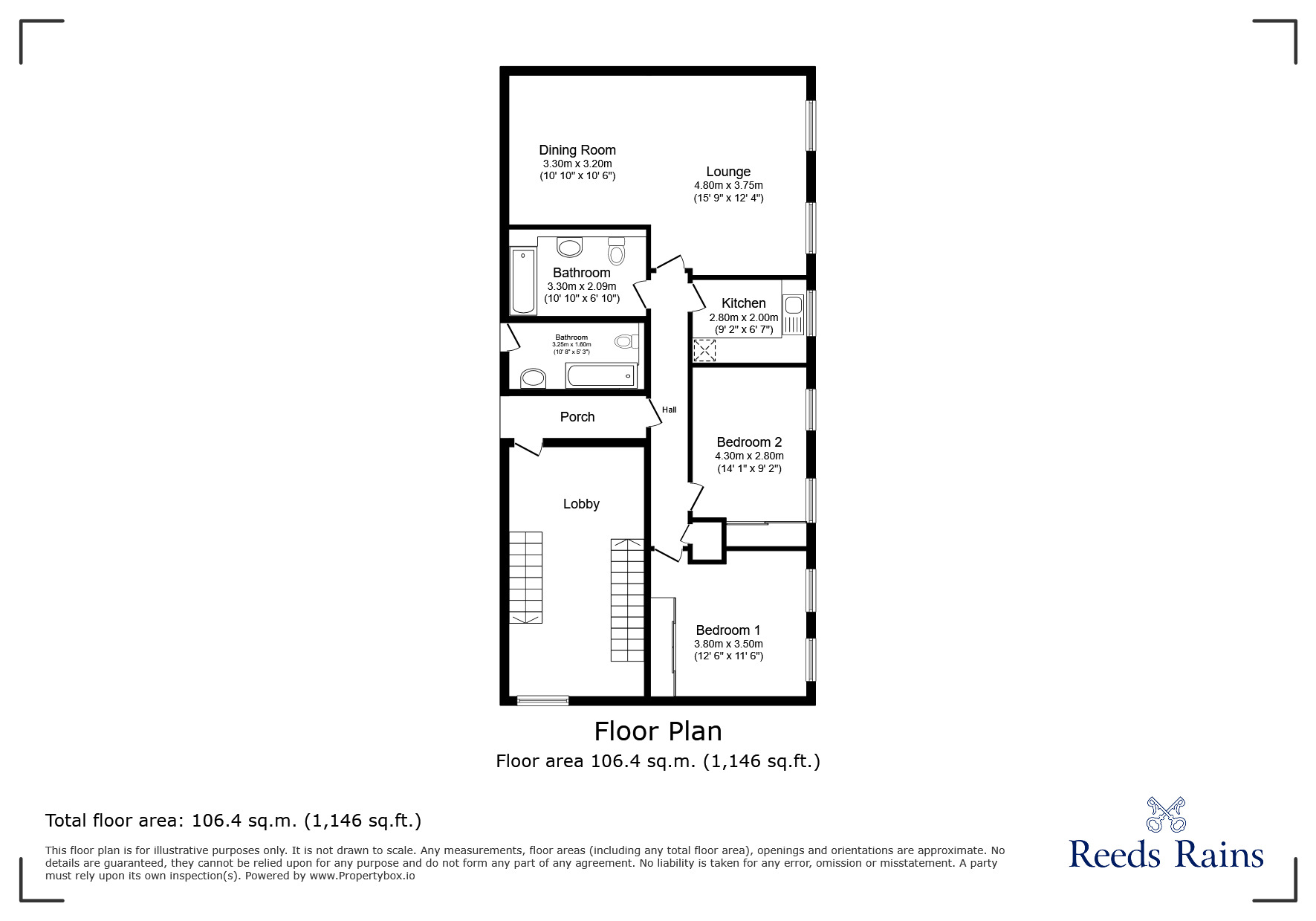 Floorplan of 2 bedroom  Flat for sale, Charlestown, Glossop, Derbyshire, SK13
