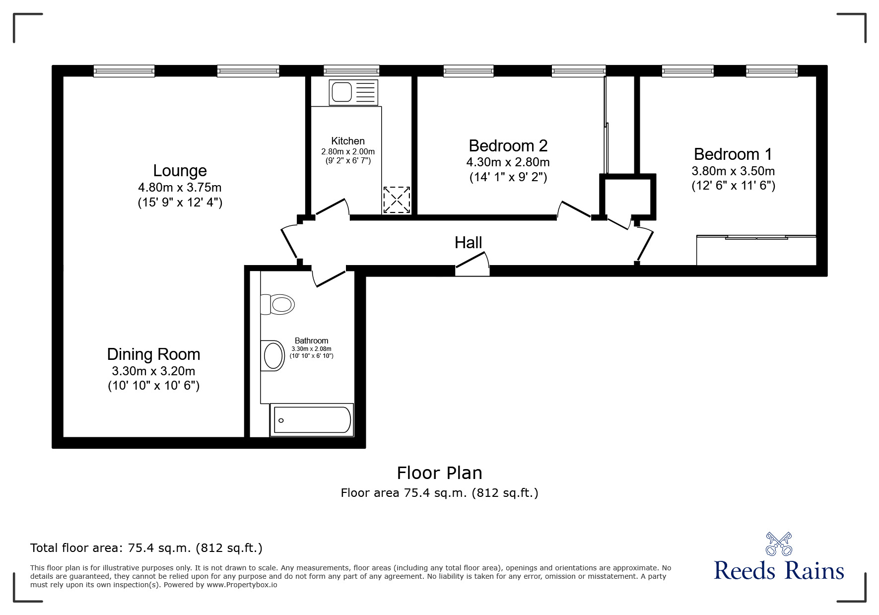 Floorplan of 2 bedroom  Flat for sale, Charlestown, Glossop, Derbyshire, SK13