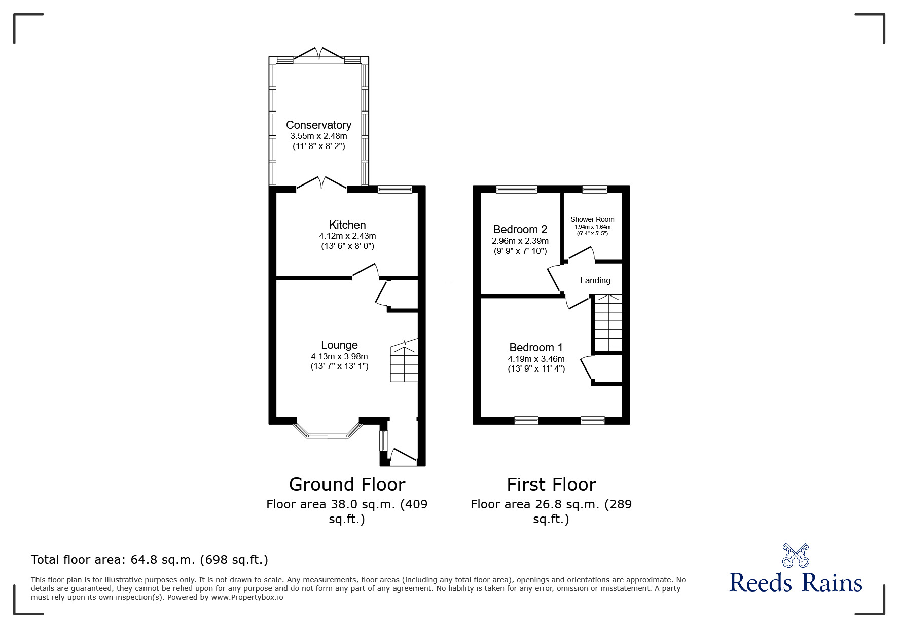 Floorplan of 2 bedroom Semi Detached House for sale, Langley Court, Hadfield, Derbyshire, SK13