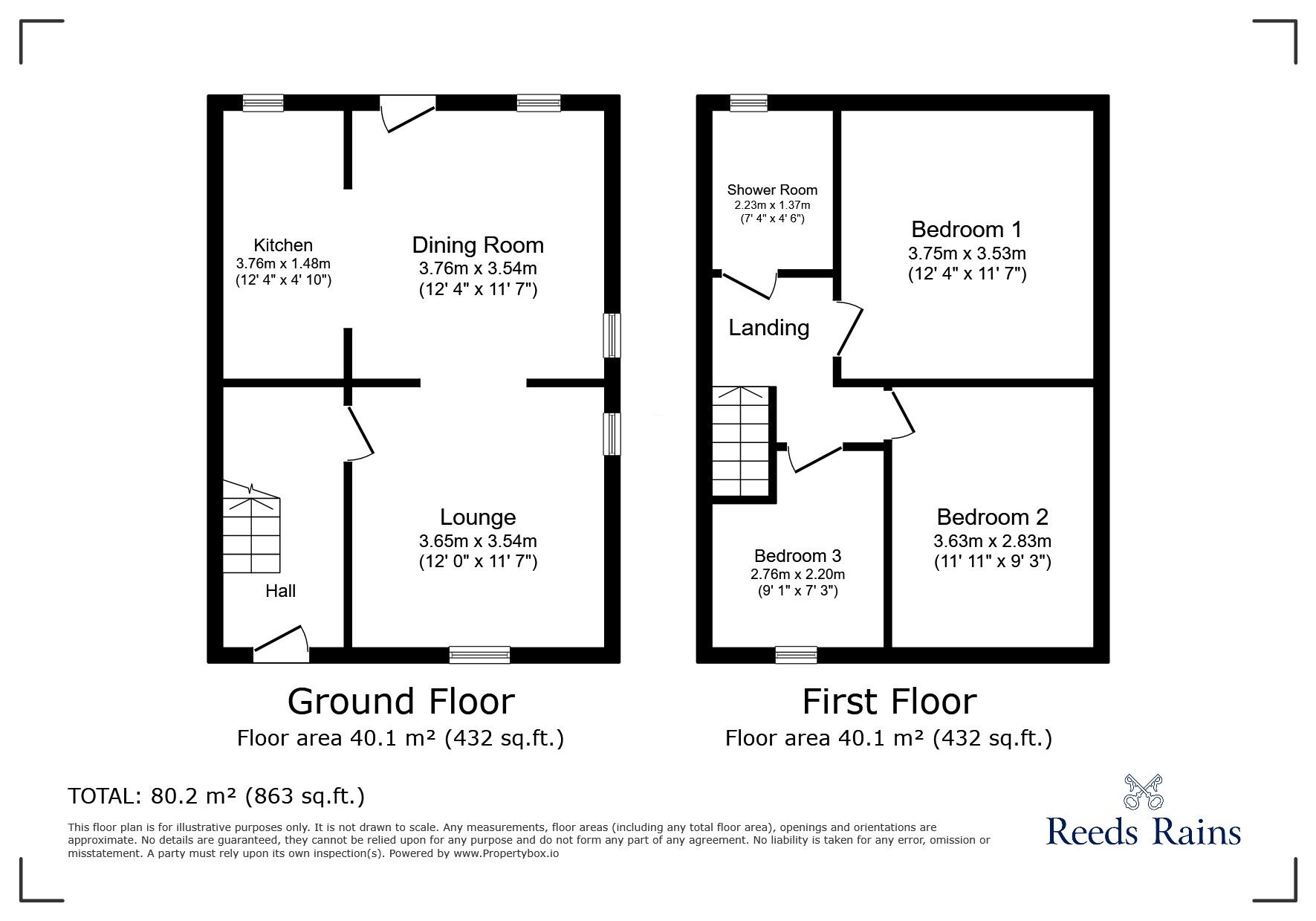 Floorplan of 3 bedroom End Terrace House for sale, Simmondley Lane, Glossop, Derbyshire, SK13