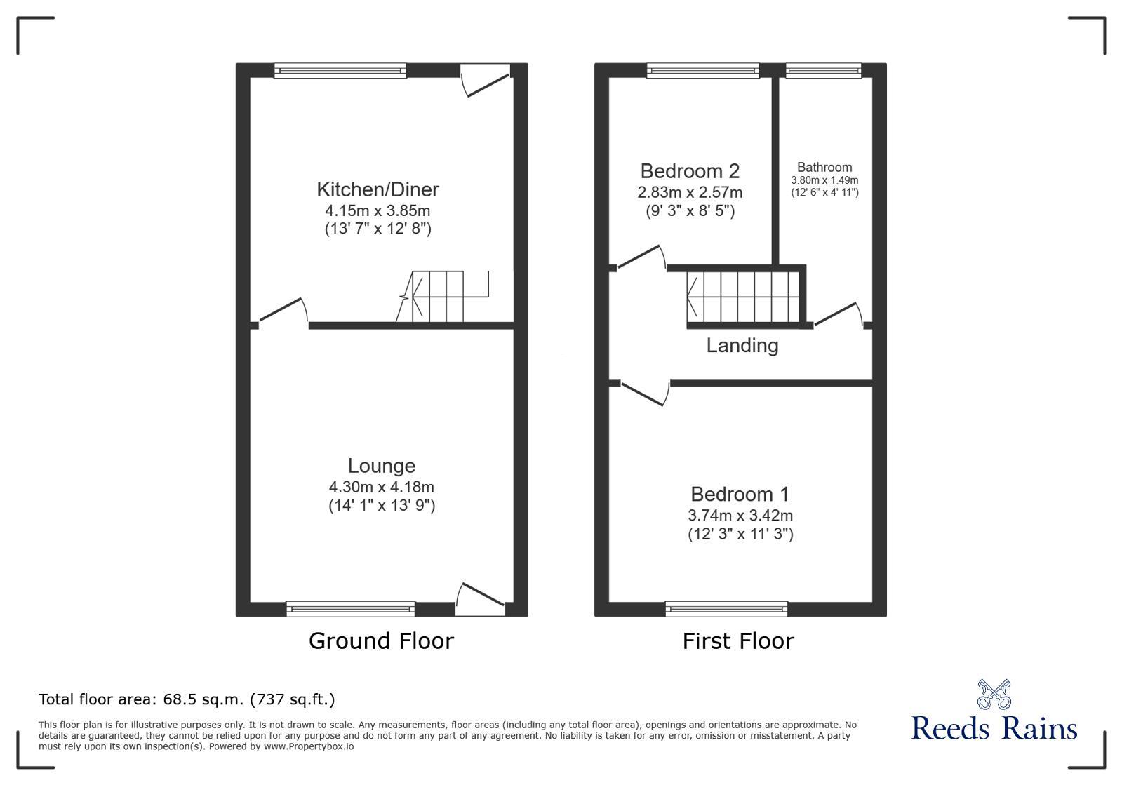 Floorplan of 2 bedroom Mid Terrace House to rent, Stanyforth Street, Hadfield, Derbyshire, SK13
