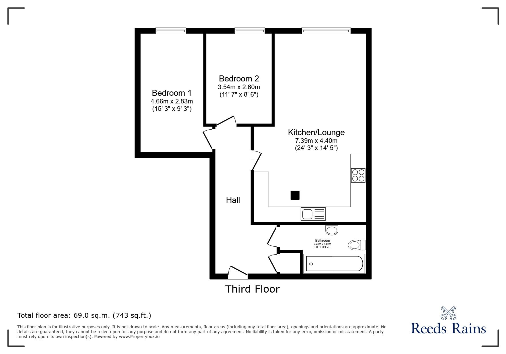 Floorplan of 2 bedroom Flat for sale, Glossop Brook Road, Glossop, Derbyshire, SK13