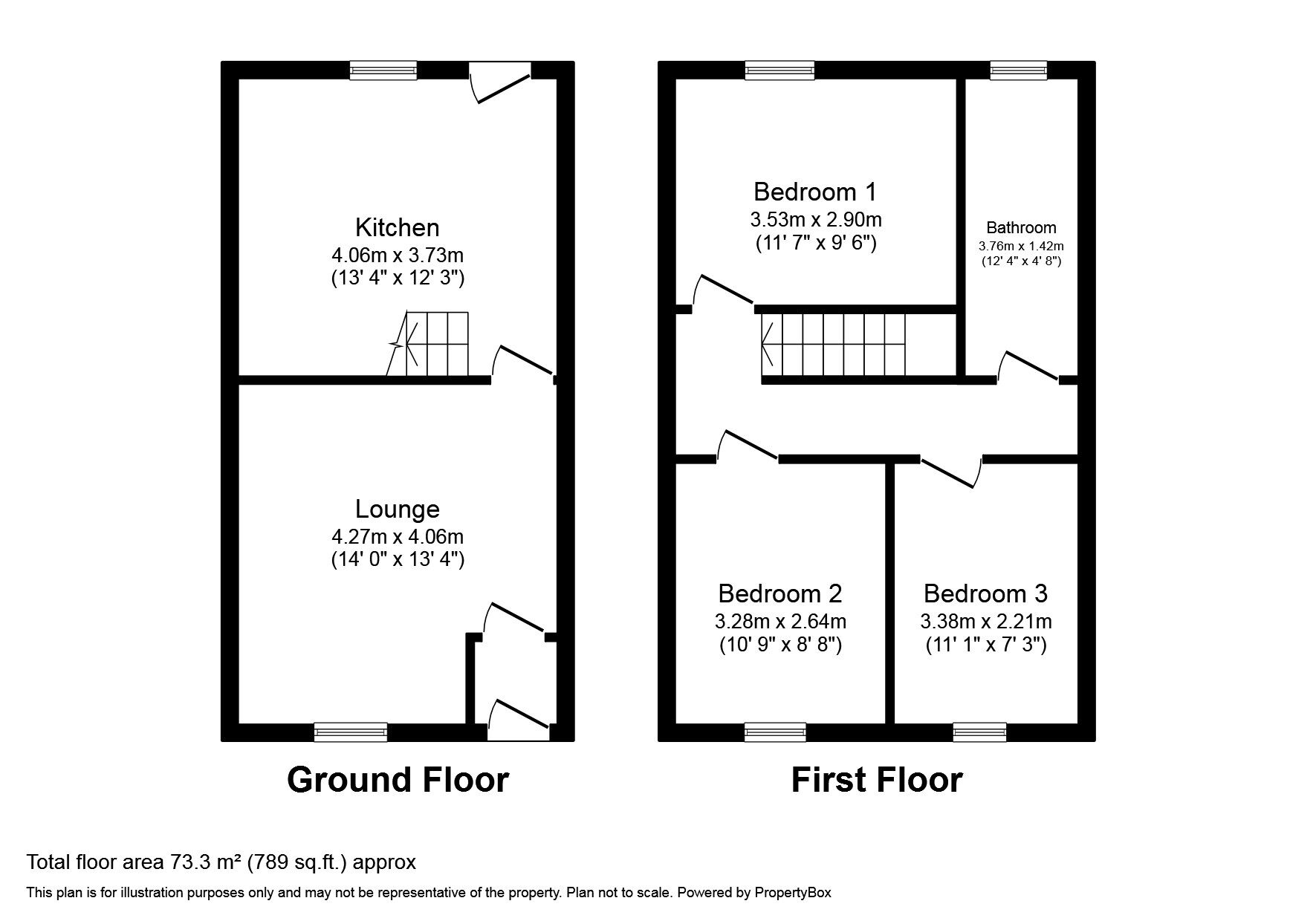 Floorplan of 3 bedroom Mid Terrace House to rent, Kiln Lane, Hadfield, Derbyshire, SK13