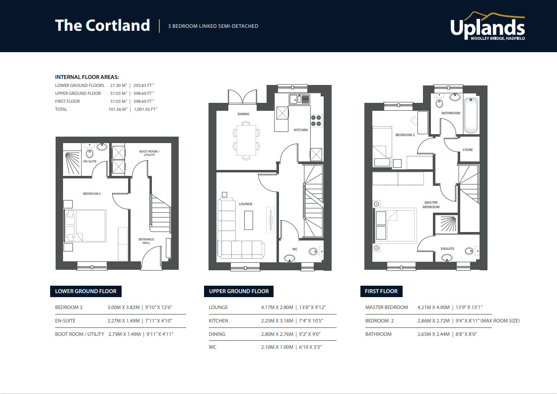 Floorplan of 3 bedroom Semi Detached House for sale, Uplands, Woolley Bridge, Hadfield, SK13