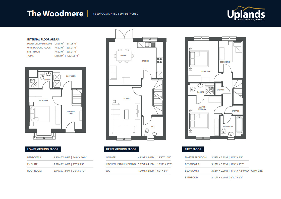 Floorplan of 4 bedroom Semi Detached House for sale, Uplands, Woolley Bridge, Hadfield, SK13
