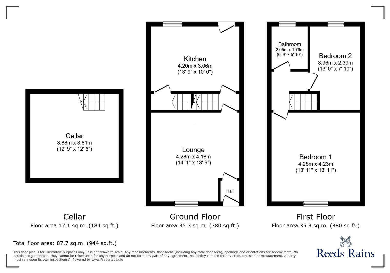Floorplan of 2 bedroom End Terrace House for sale, Glossop Road, Gamesley, Derbyshire, SK13