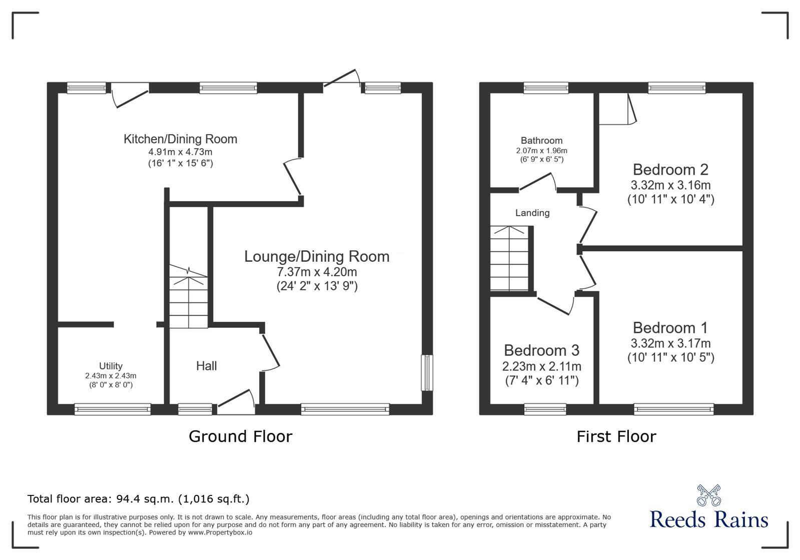 Floorplan of 3 bedroom Semi Detached House for sale, Ashton Gardens, Glossop, Derbyshire, SK13