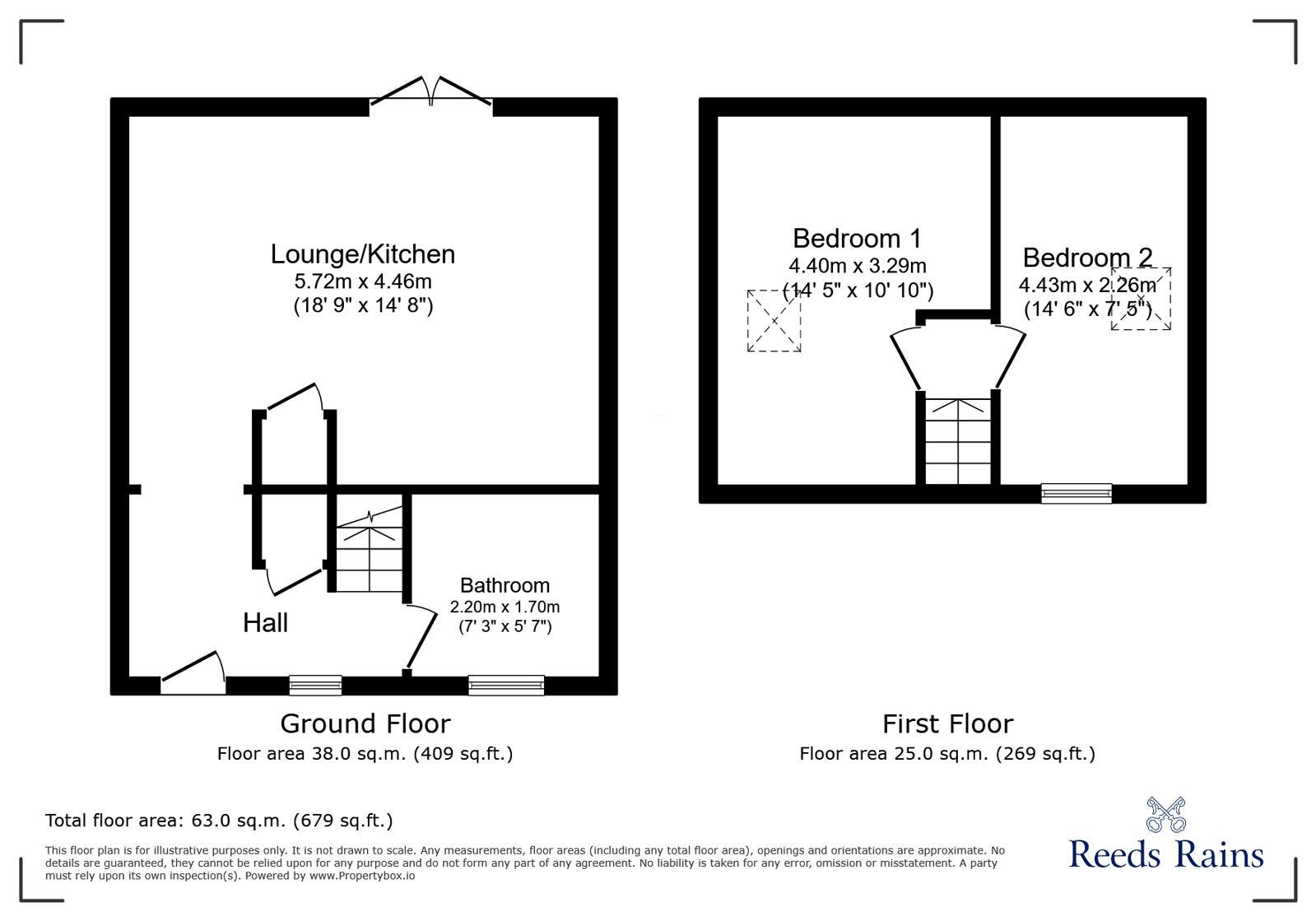 Floorplan of 2 bedroom Semi Detached House for sale, Albert Street, Hadfield, Derbyshire, SK13
