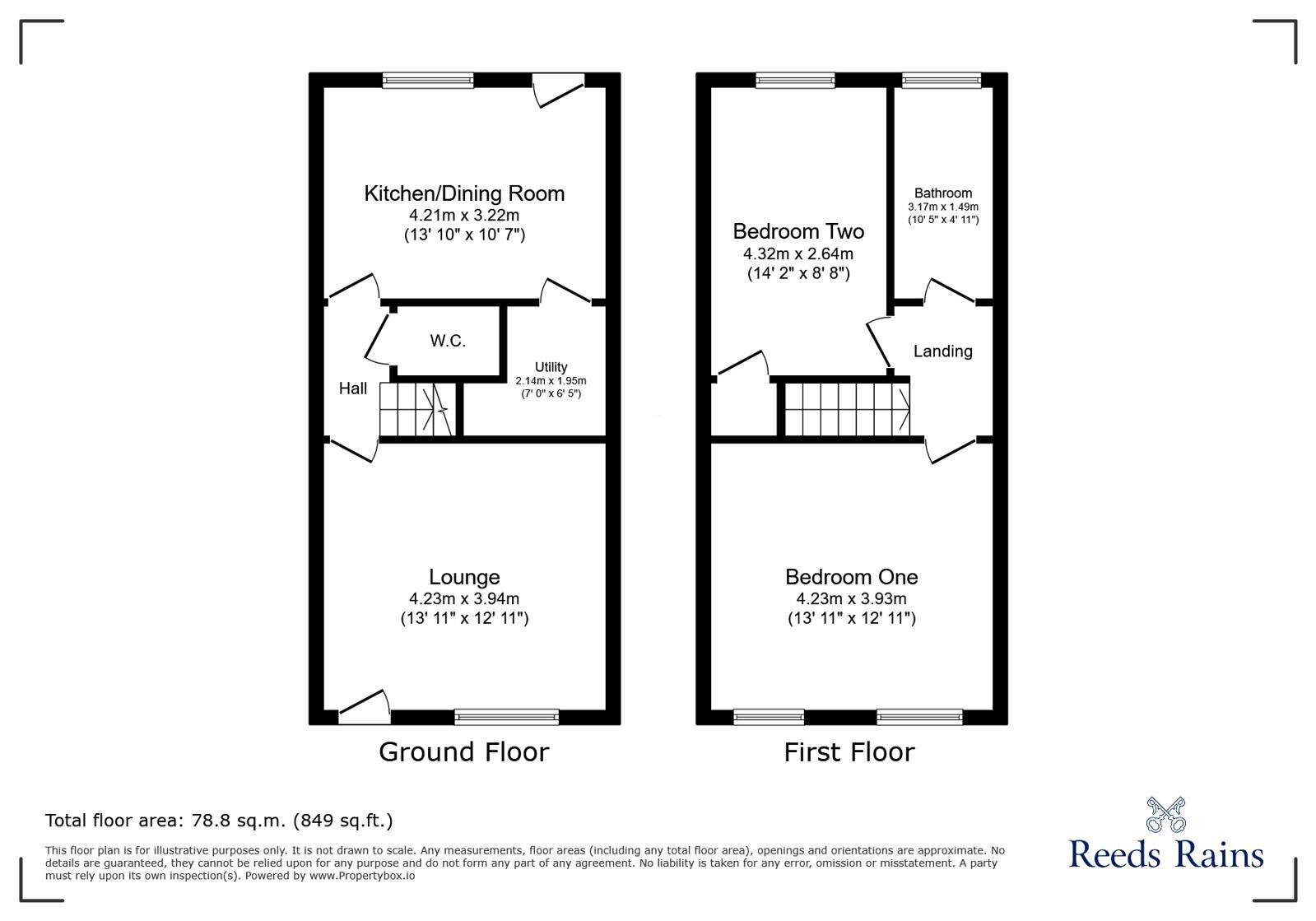 Floorplan of 2 bedroom End Terrace House for sale, Whitfield Wells, Glossop, Derbyshire, SK13