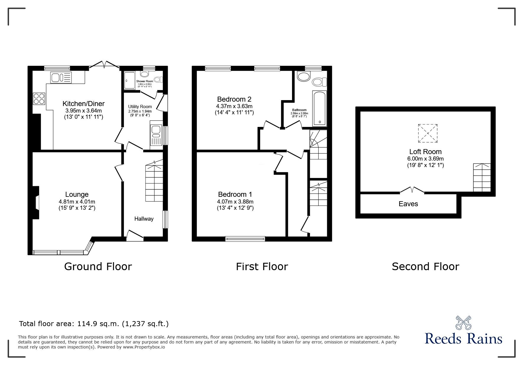 Floorplan of 3 bedroom Semi Detached House for sale, Wood Street, Glossop, Derbyshire, SK13