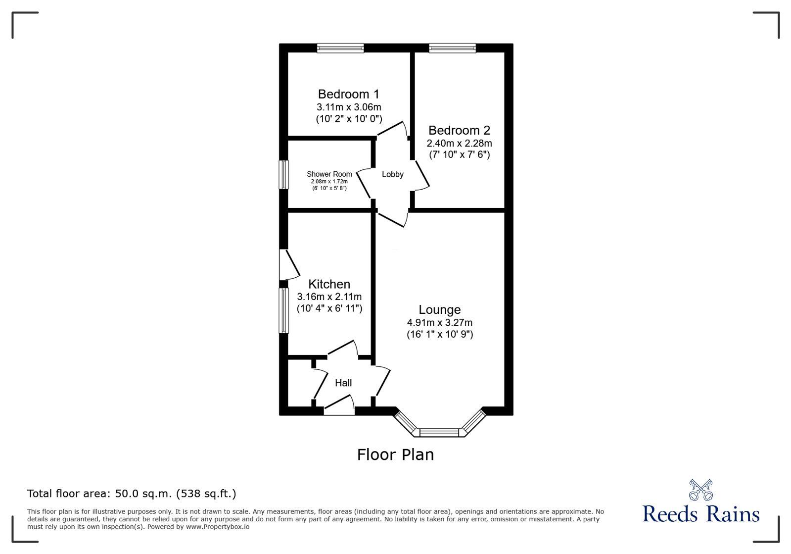 Floorplan of 2 bedroom Semi Detached Bungalow for sale, Queen Street, Hadfield, Derbyshire, SK13