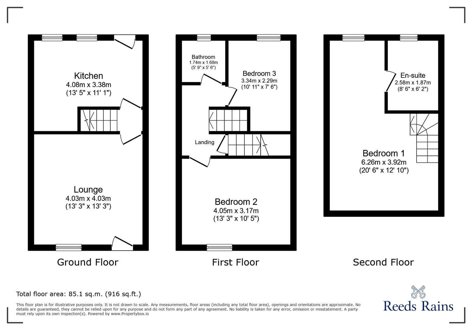 Floorplan of 3 bedroom Mid Terrace House to rent, Kershaw Street, Glossop, Derbyshire, SK13