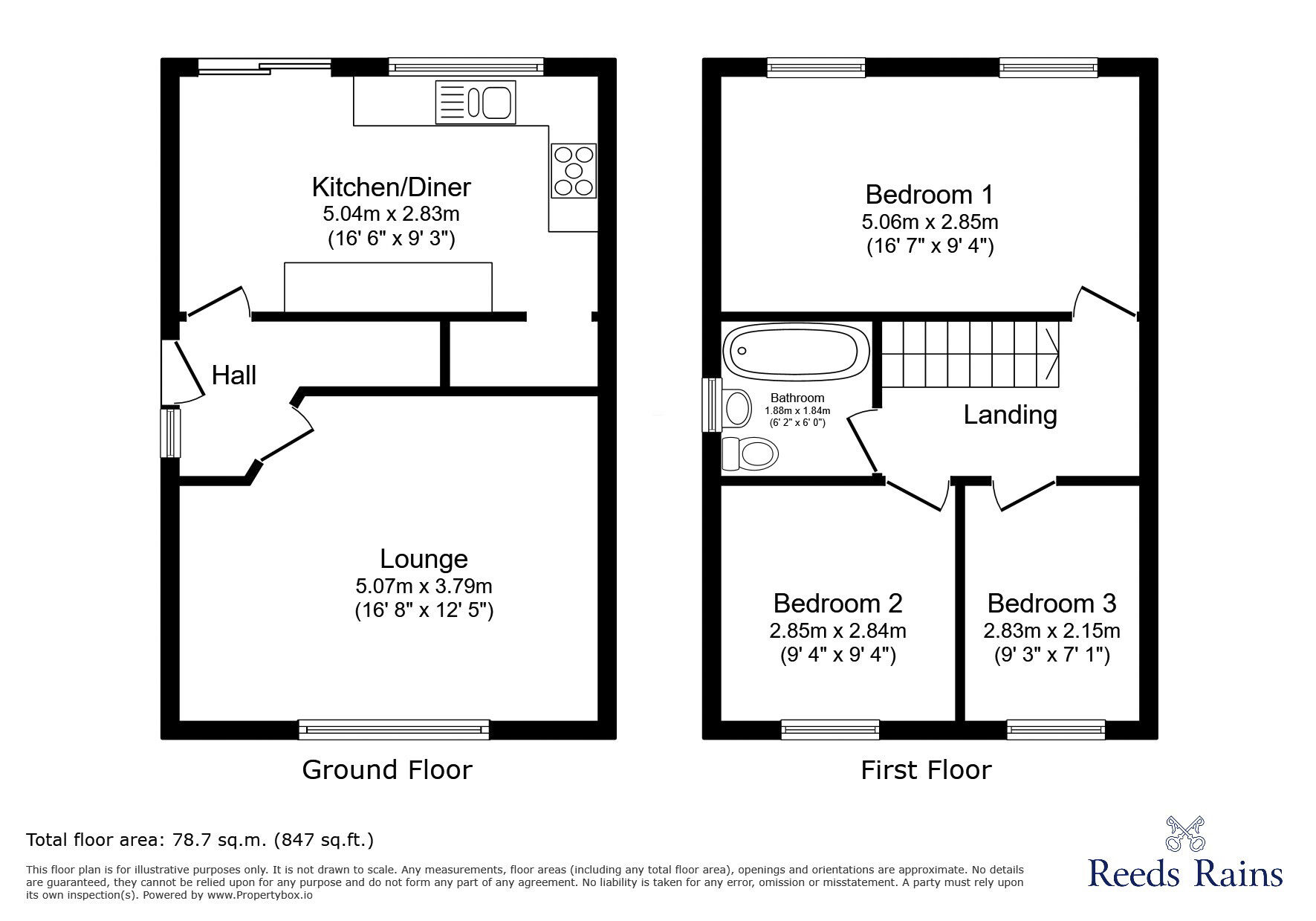 Floorplan of 3 bedroom Semi Detached House for sale, King Street, Glossop, Derbyshire, SK13