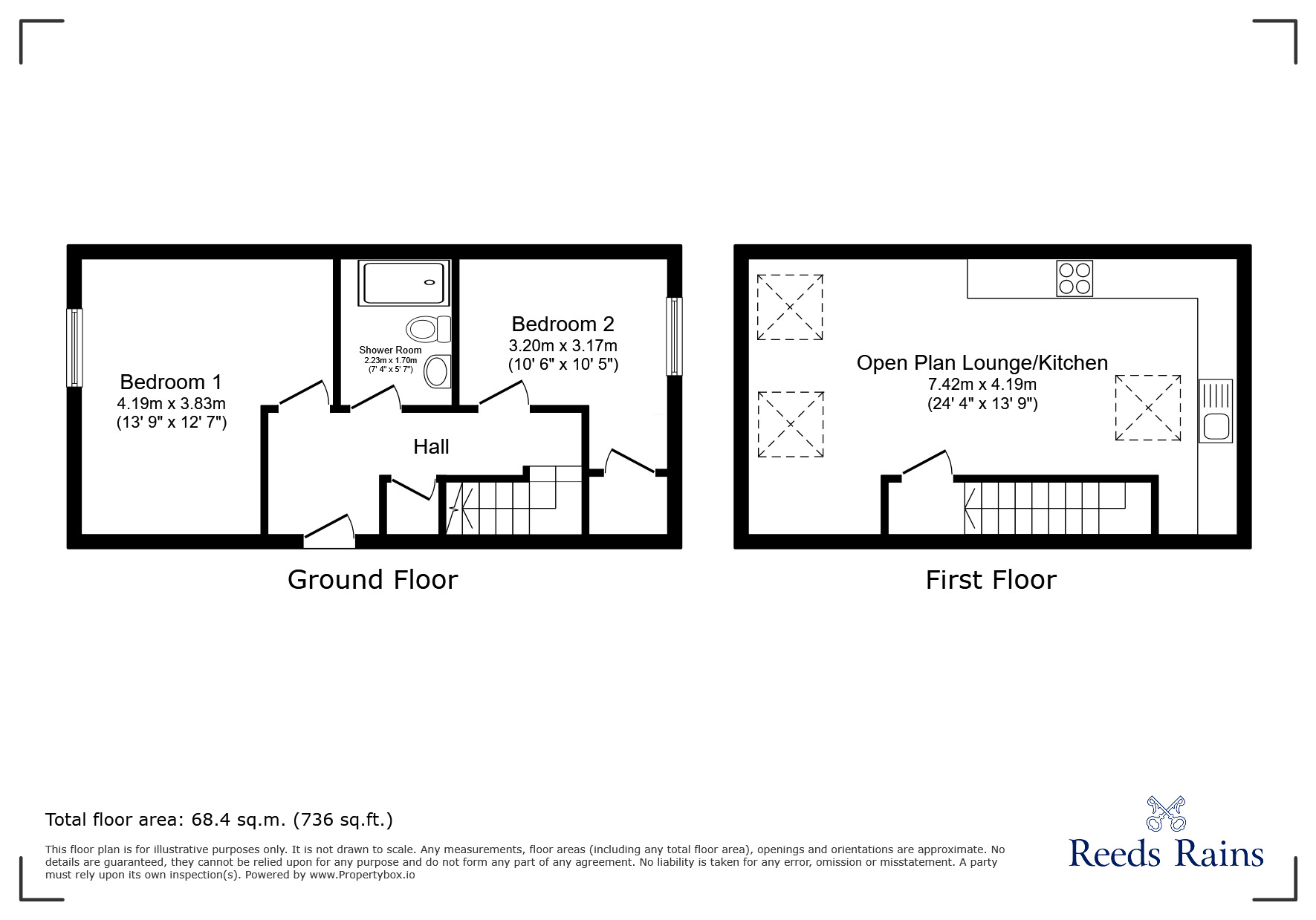 Floorplan of 2 bedroom Flat to rent, Ewart Court, Hadfield, Derbyshire, SK13