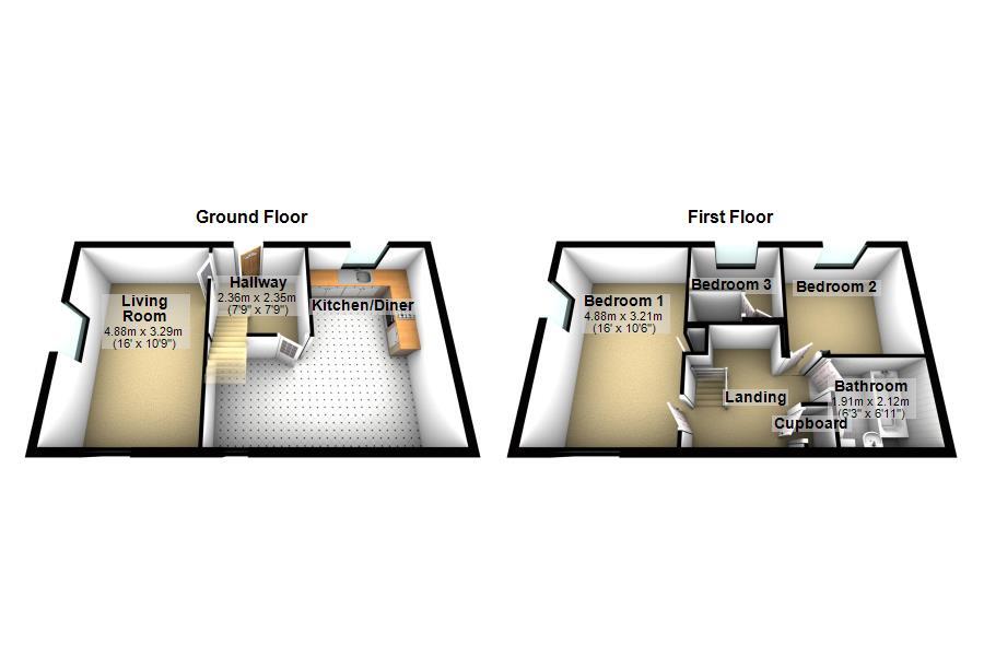 Floorplan of 3 bedroom  Flat to rent, Witton Court, Fawdon, Tyne And Wear, NE3