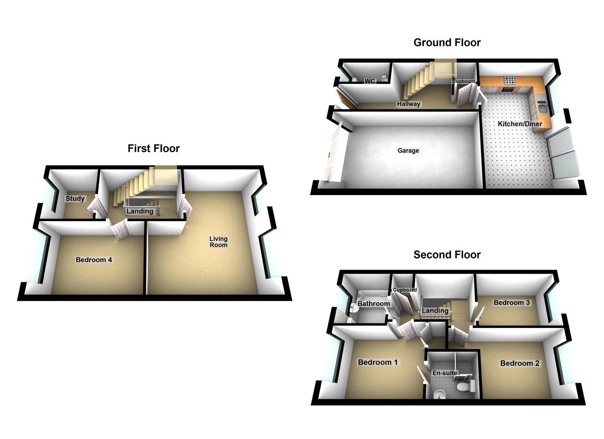Floorplan of 4 bedroom Mid Terrace House to rent, Foster Drive, Gateshead, Tyne and Wear, NE8
