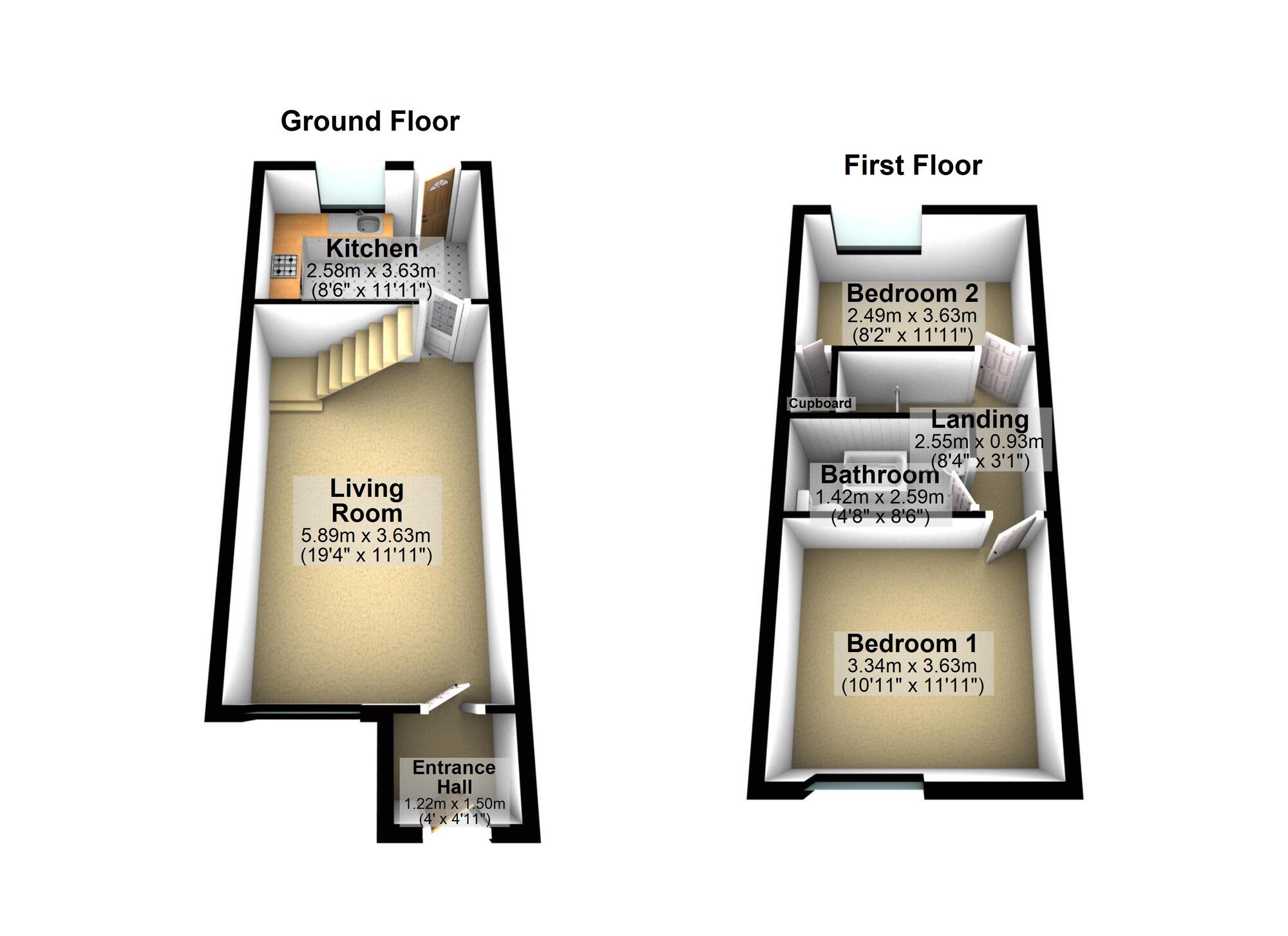 Floorplan of 2 bedroom Mid Terrace House to rent, Launceston Close, Newcastle upon Tyne, Tyne and Wear, NE3