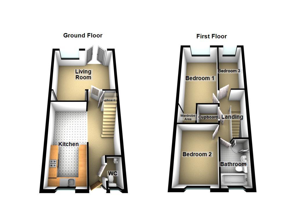 Floorplan of 3 bedroom Mid Terrace House for sale, Wall Close, Coxlodge, Tyne and Wear, NE3