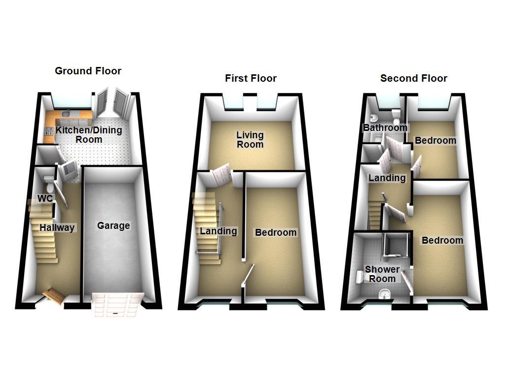 Floorplan of 3 bedroom Mid Terrace House for sale, Skendleby Drive, Central Grange, Kenton, Tyne And Wear, NE3
