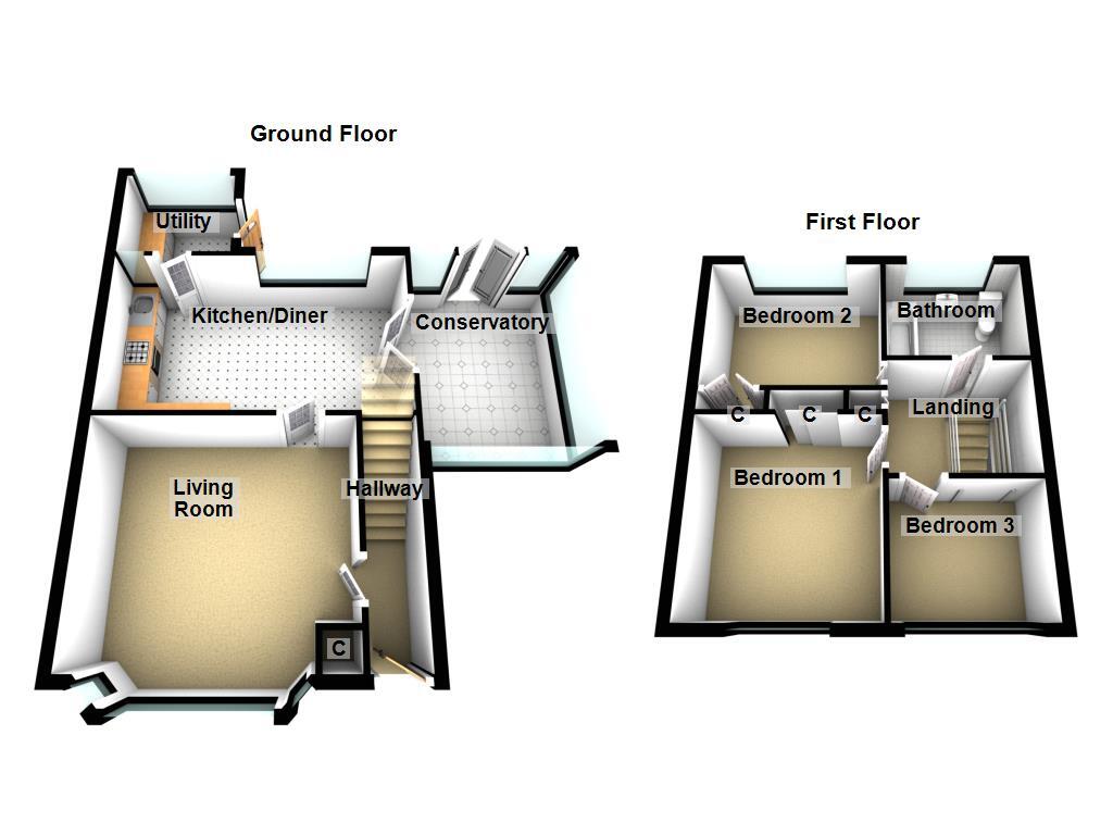 Floorplan of 3 bedroom End Terrace House for sale, Melness Road, Hazlerigg, Tyne and Wear, NE13