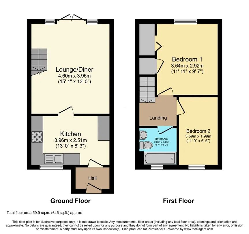 Floorplan of 2 bedroom End Terrace Property to rent, Mallard Mews, Grimsby, Lincolnshire, DN32