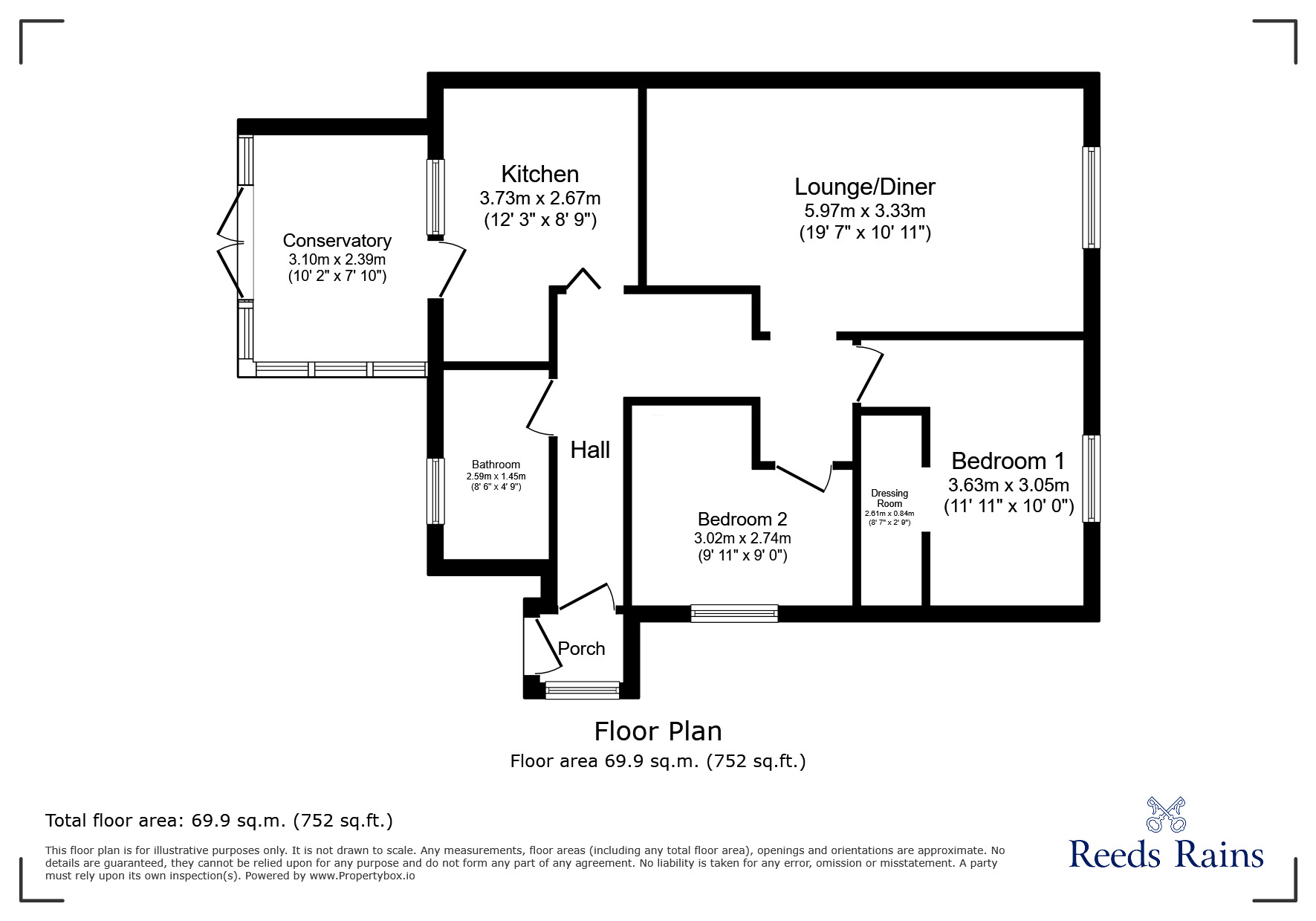 Floorplan of 2 bedroom Semi Detached Bungalow for sale, Tetney Lane, Holton-le-Clay, Lincolnshire, DN36
