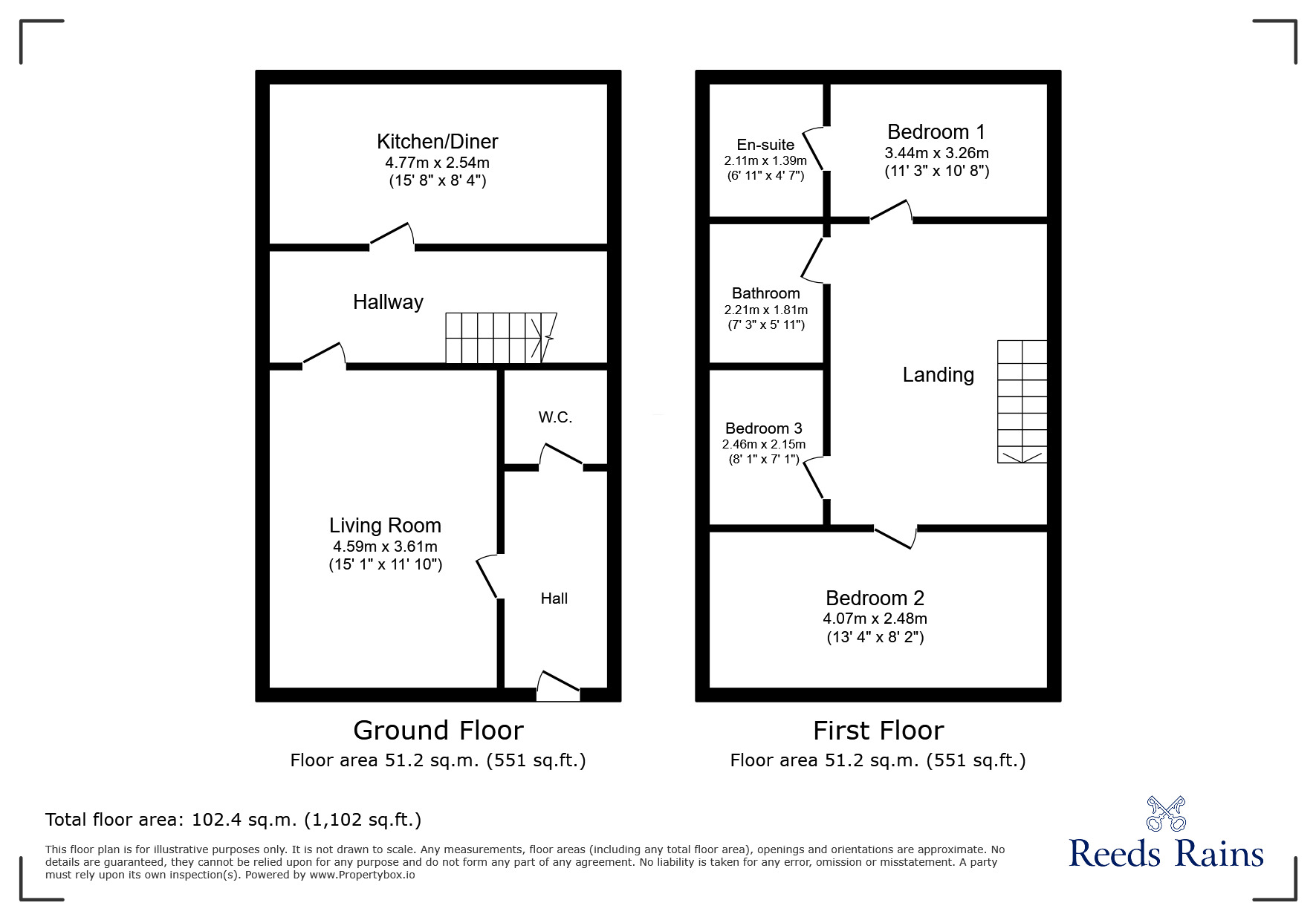 Floorplan of 3 bedroom End Terrace House to rent, Hawker Way, New Waltham, Lincolnshire, DN36