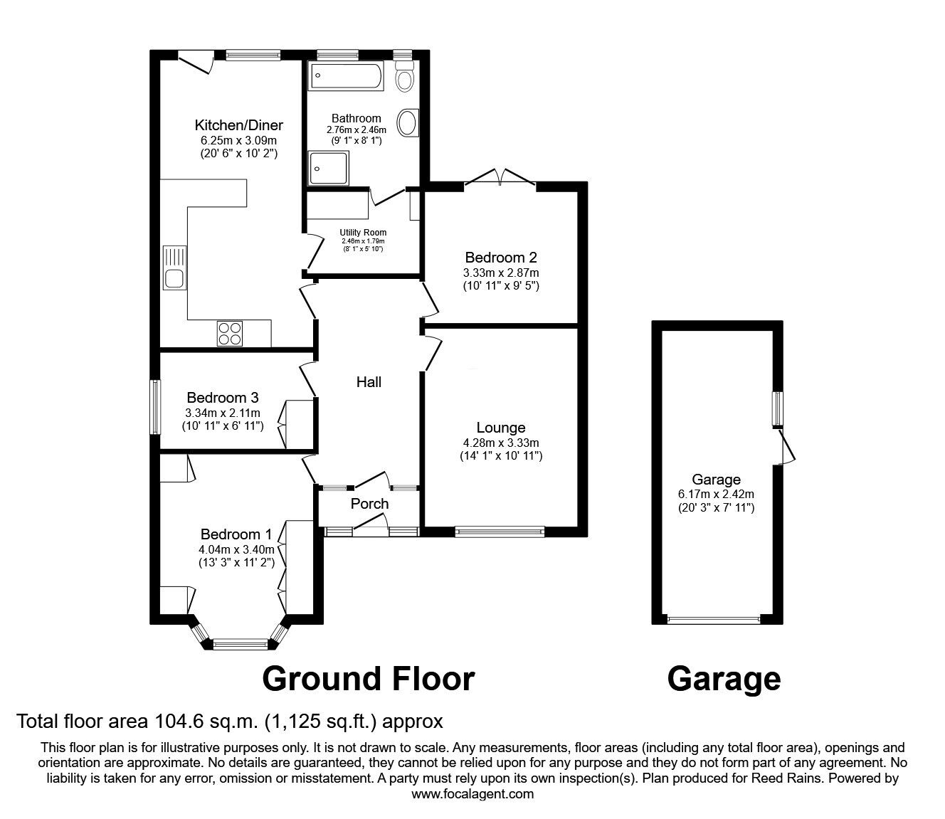 Floorplan of 3 bedroom Semi Detached Bungalow for sale, Field House Road, Humberston, Lincolnshire, DN36