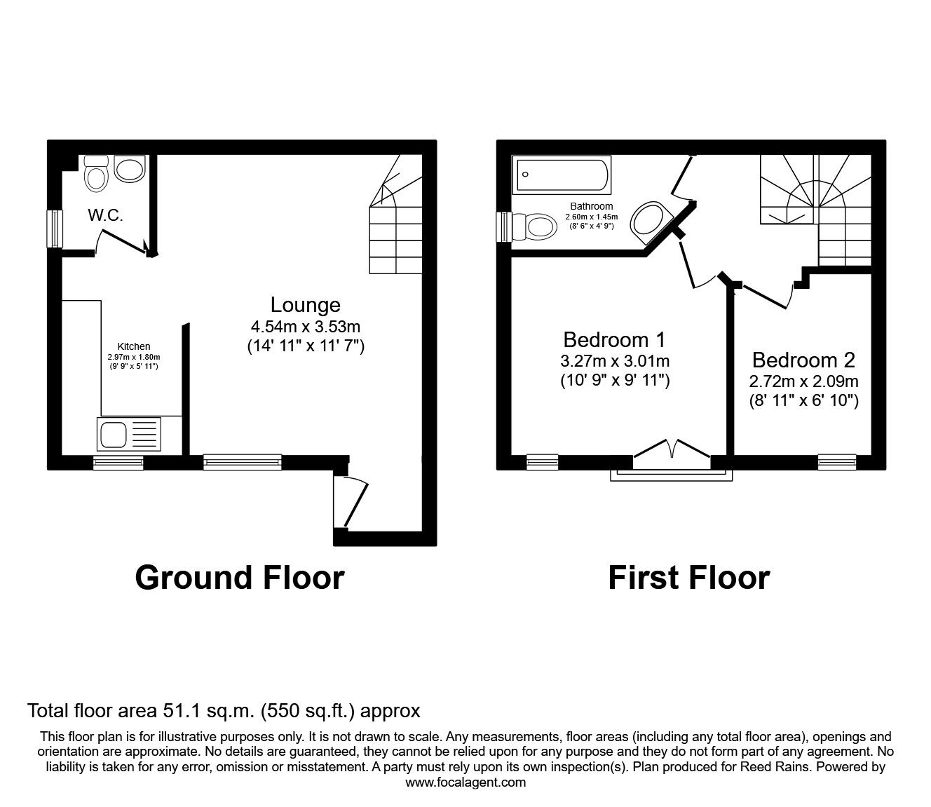 Floorplan of 2 bedroom End Terrace House to rent, Moins Close, Halifax, West Yorkshire, HX2