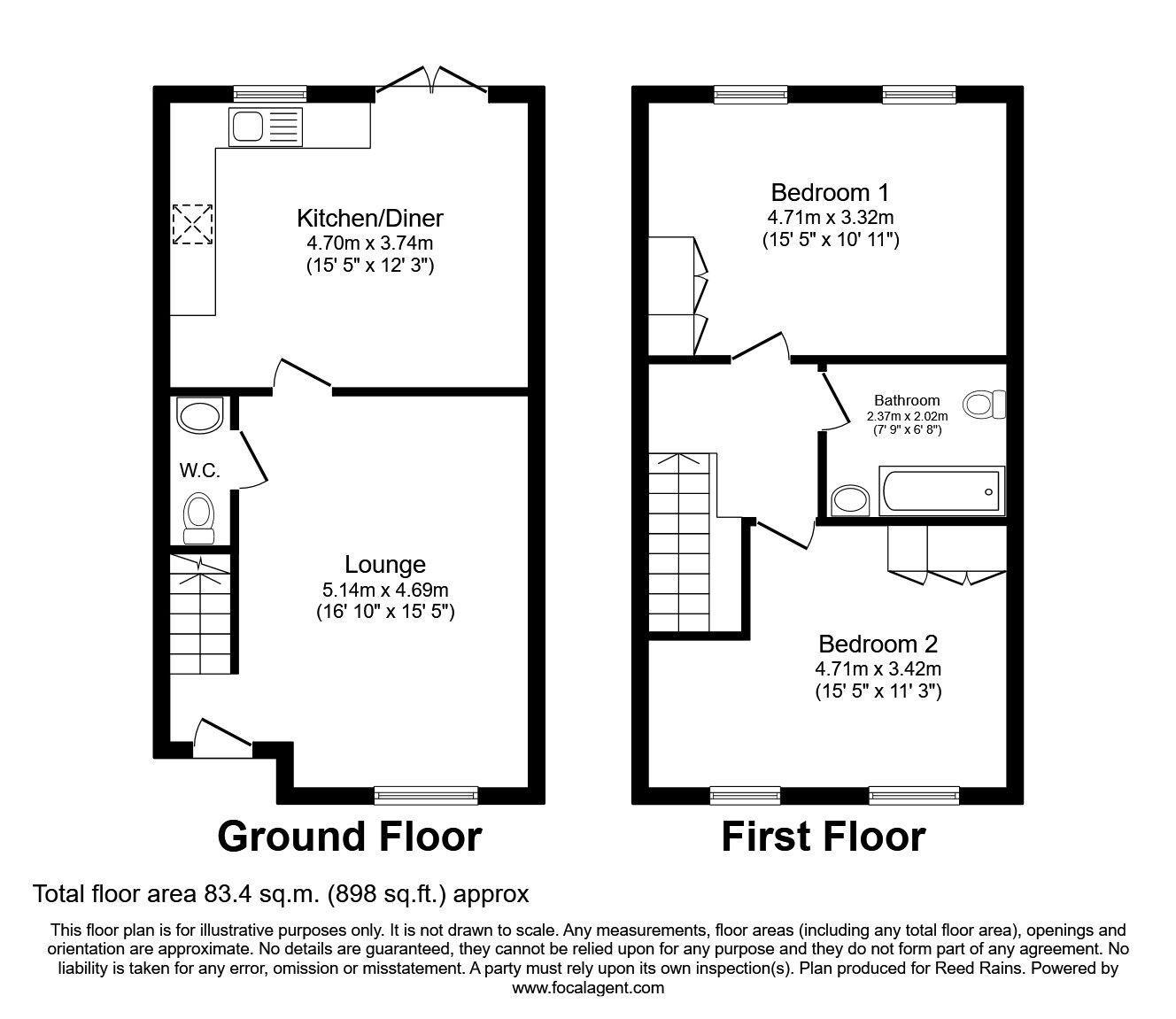 Floorplan of 2 bedroom Mid Terrace House to rent, Long Lane, Wheatley, West Yorkshire, HX3