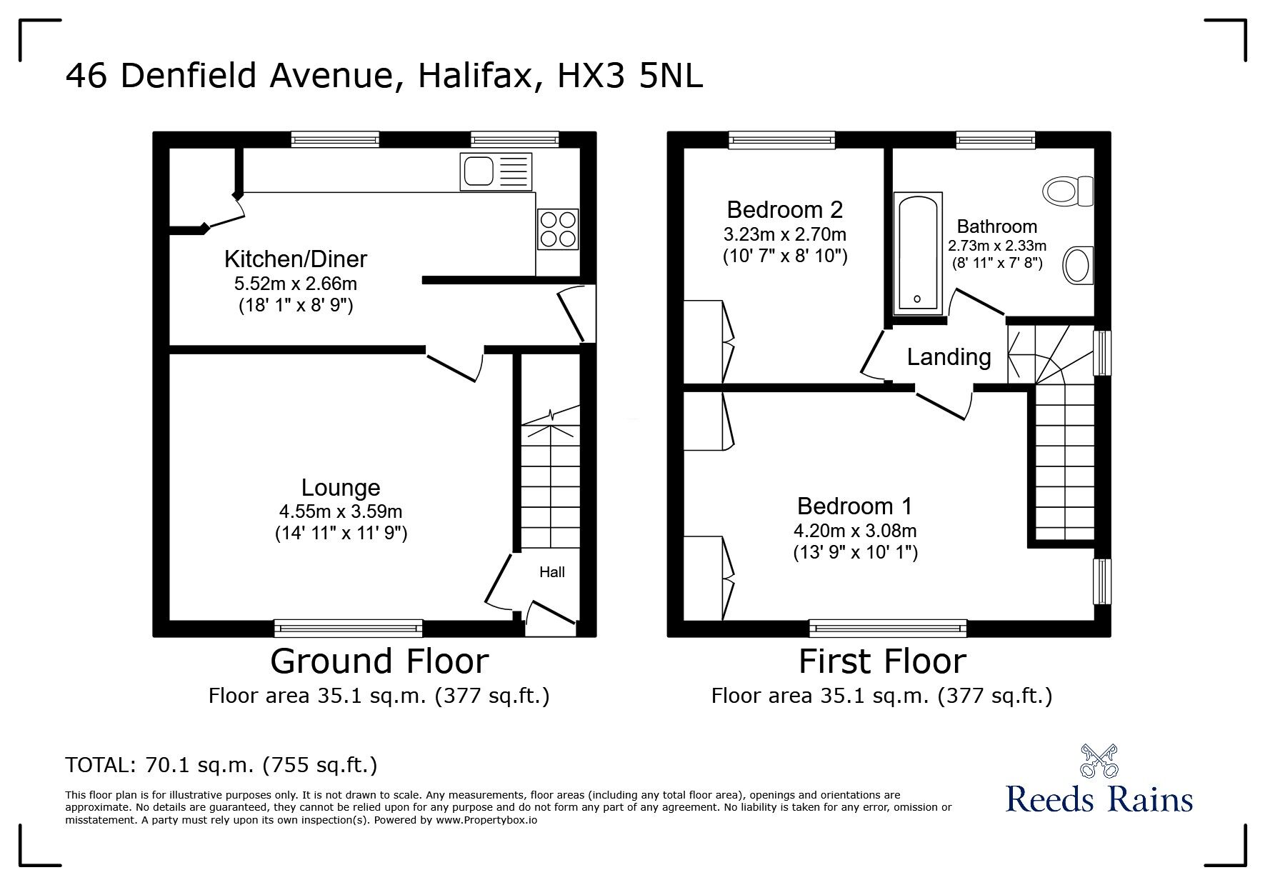 Floorplan of 2 bedroom End Terrace House to rent, Denfield Avenue, Halifax, West Yorkshire, HX3