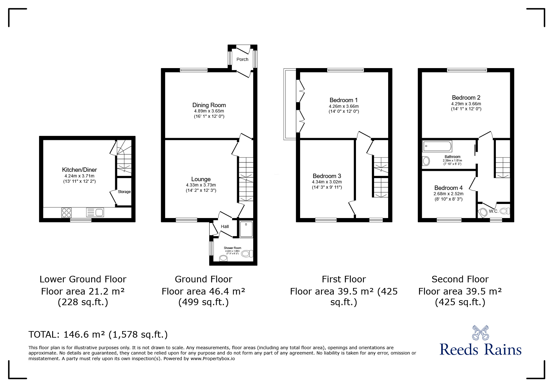 Floorplan of 4 bedroom Mid Terrace House to rent, Woodbine Terrace, Halifax, West Yorkshire, HX1