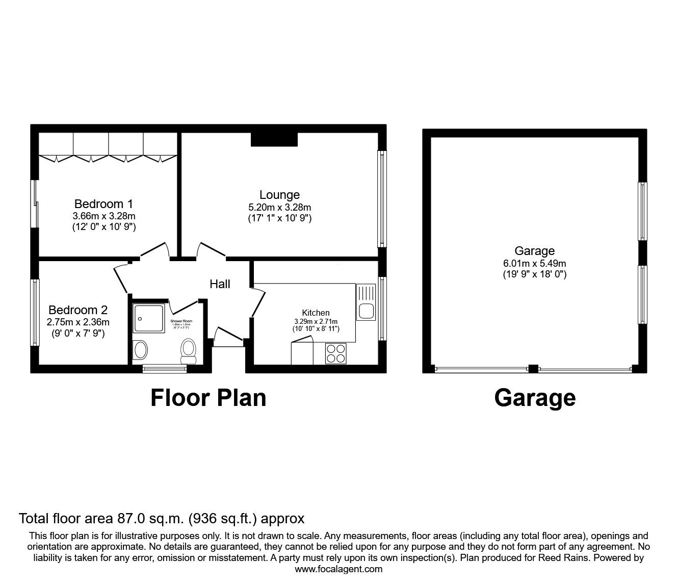 Floorplan of 2 bedroom Semi Detached Bungalow for sale, Illingworth Avenue, Halifax, West Yorkshire, HX2