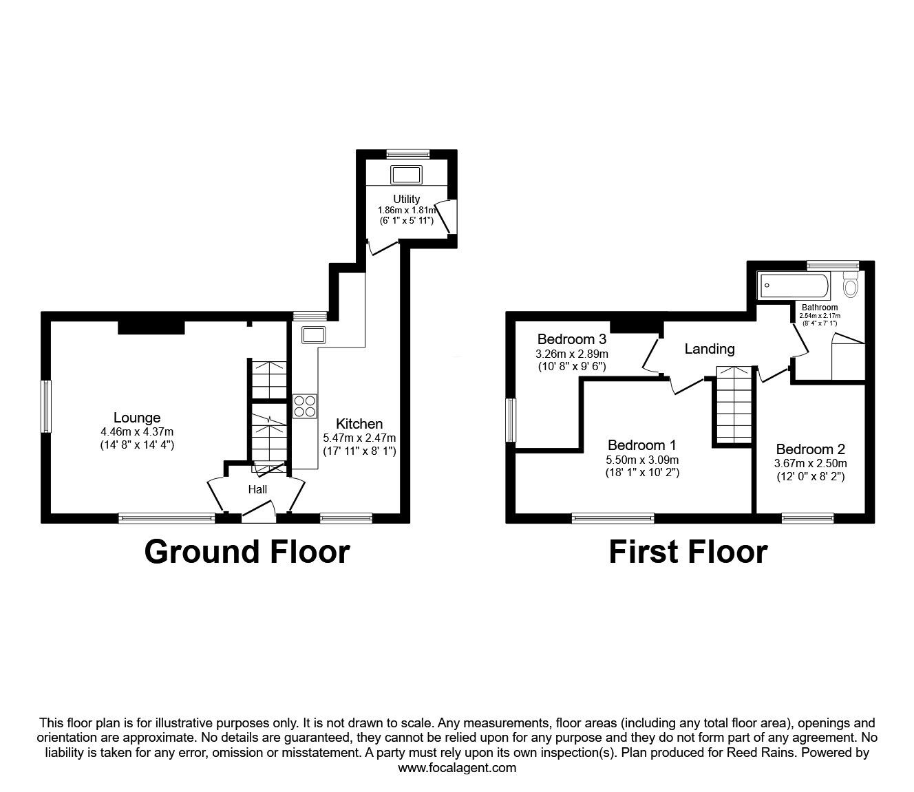 Floorplan of 3 bedroom End Terrace House for sale, Highgate Road, Queensbury, West Yorkshire, BD13