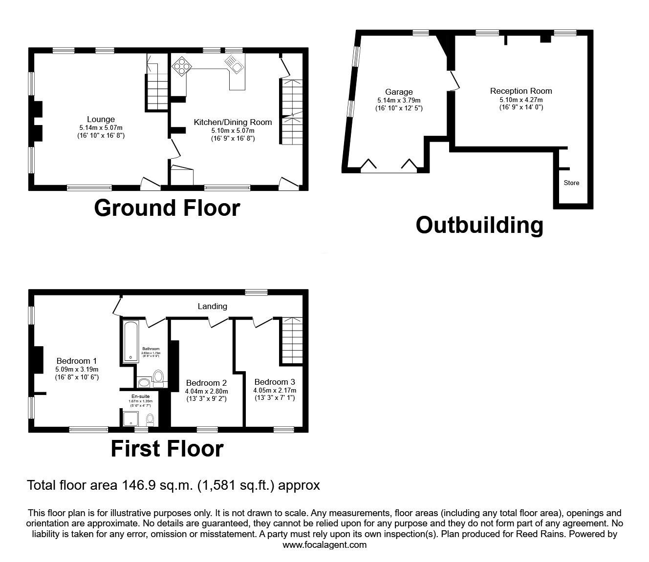 Floorplan of 3 bedroom End Terrace House for sale, Ambler Thorn, Queensbury, West Yorkshire, BD13