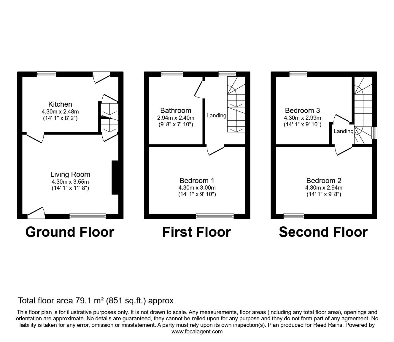 Floorplan of 3 bedroom Mid Terrace House for sale, Fern Street, Halifax, West Yorkshire, HX3