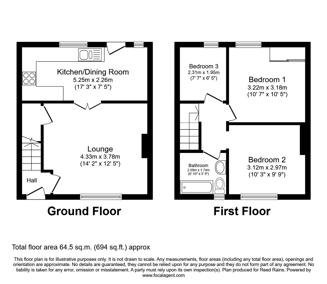 Floorplan of 3 bedroom Mid Terrace House for sale, Athol Gardens, Halifax, West Yorkshire, HX3