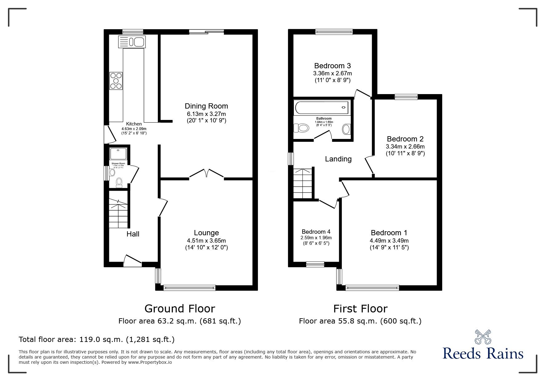 Floorplan of 4 bedroom Semi Detached House to rent, Tyersal Walk, Bradford, West Yorkshire, BD4